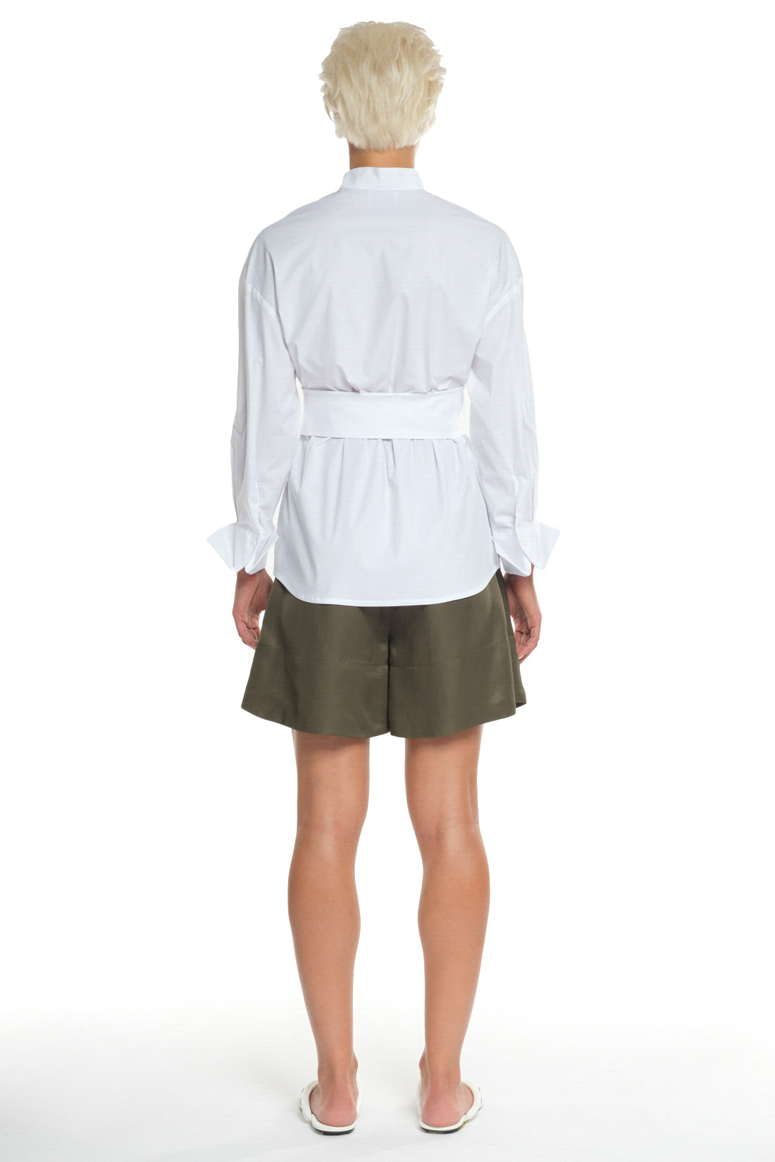 LONG SLEEVE COTTON SHIRT WITH DOUBLE BELT, TIED ON THE FRONT
