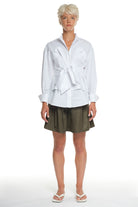 LONG SLEEVE COTTON SHIRT WITH DOUBLE BELT, TIED ON THE FRONT