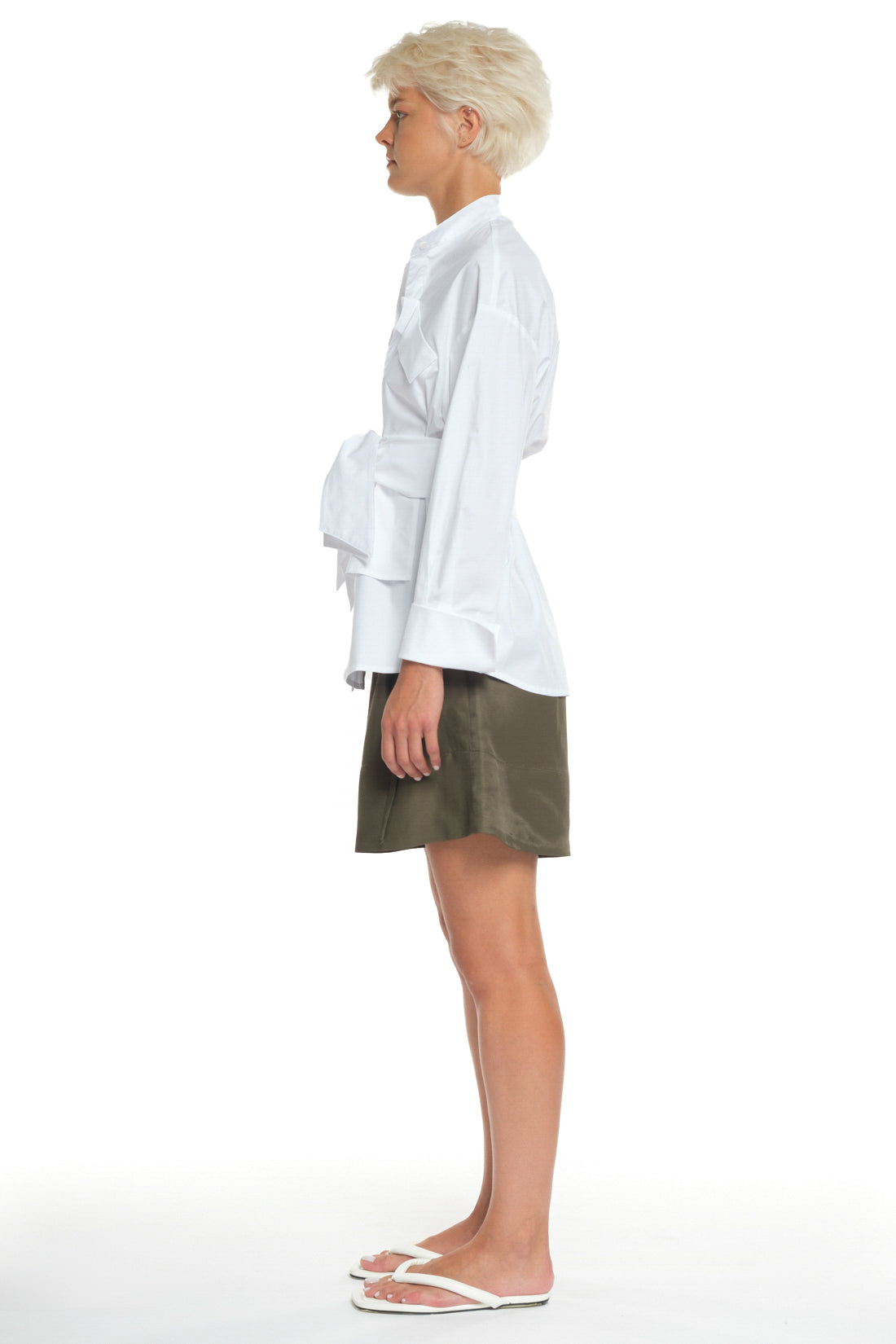 LONG SLEEVE COTTON SHIRT WITH DOUBLE BELT, TIED ON THE FRONT