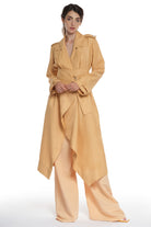 LONG TRENCH DRESS WITH BIG BELT IN THE SAME FABRIC, OPEN COLLAR, OVERLAPPING IN THE FRONT