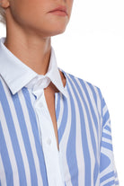 PRINTED LONG COTTON SHIRT WITH LONG SLEEVES WITH CUTTINGS AND BUTTONING, INTERESTING CUT ON THE COLLAR AND LONGER BACK