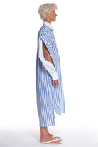 PRINTED LONG COTTON SHIRT WITH LONG SLEEVES WITH CUTTINGS AND BUTTONING, INTERESTING CUT ON THE COLLAR AND LONGER BACK