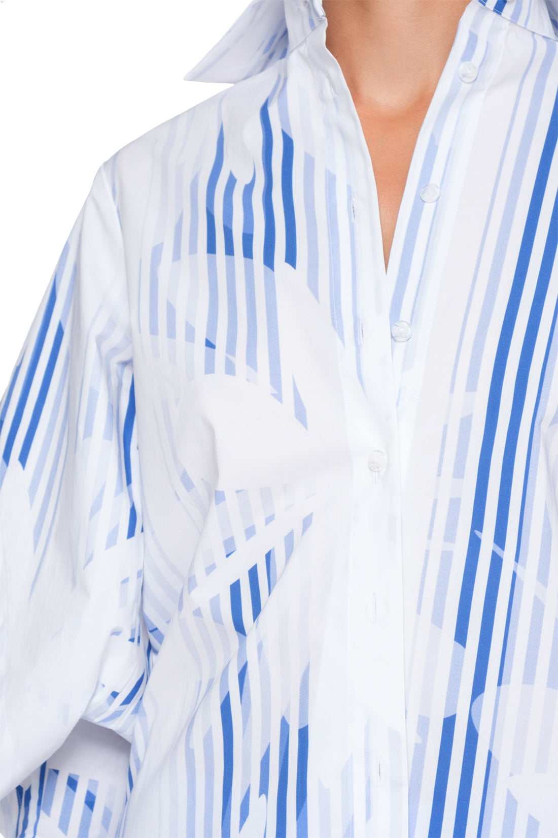 PRINTED LONG SLEEVE SHIRT WITH BUTTONING AND CUTTINGS ON THE SLEEVES, OPEN COLLAR