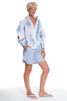 PRINTED LONG SLEEVE SHIRT WITH BUTTONING AND CUTTINGS ON THE SLEEVES, OPEN COLLAR