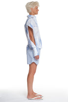 PRINTED LONG SLEEVE SHIRT WITH BUTTONING AND CUTTINGS ON THE SLEEVES, OPEN COLLAR