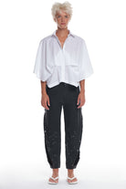 MID SLEEVE COTTON SHIRT, BUTTONING IN THE FRONT, COLLAR, FOLDED IN THE FRONT AND BACK