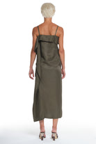 LONG DRESS WITH AN OPENING PART ON THE FRONT LEFT SIDE, ADJUSTABLE STRAPS