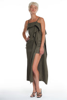 LONG DRESS WITH AN OPENING PART ON THE FRONT LEFT SIDE, ADJUSTABLE STRAPS