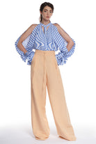 LONG HIGH-WAISTED PANTS WITH THIN BELT AND DETAILS IN FRONT