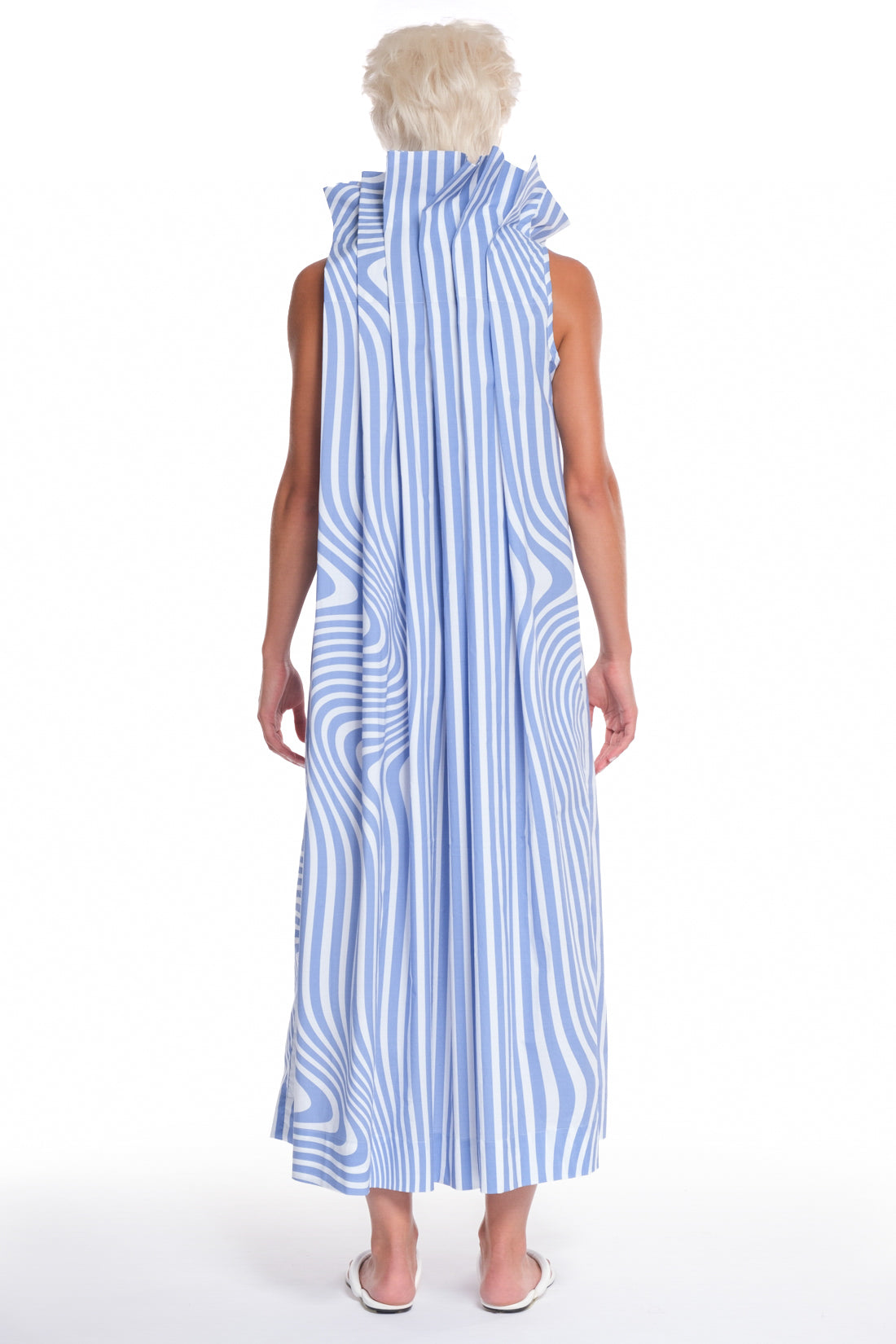 LONG SHIRT-DRESS WITH MANY FOLDINGS, BUTTONING IN FRONT