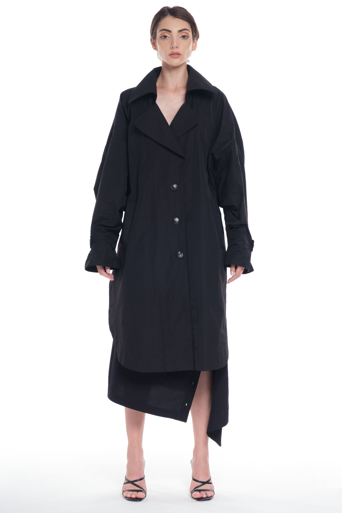 RAIN PROOF TRENCH COAT WITH LONG SLEEVES, BIG COLLAR, IN FRONT BUTTONING
