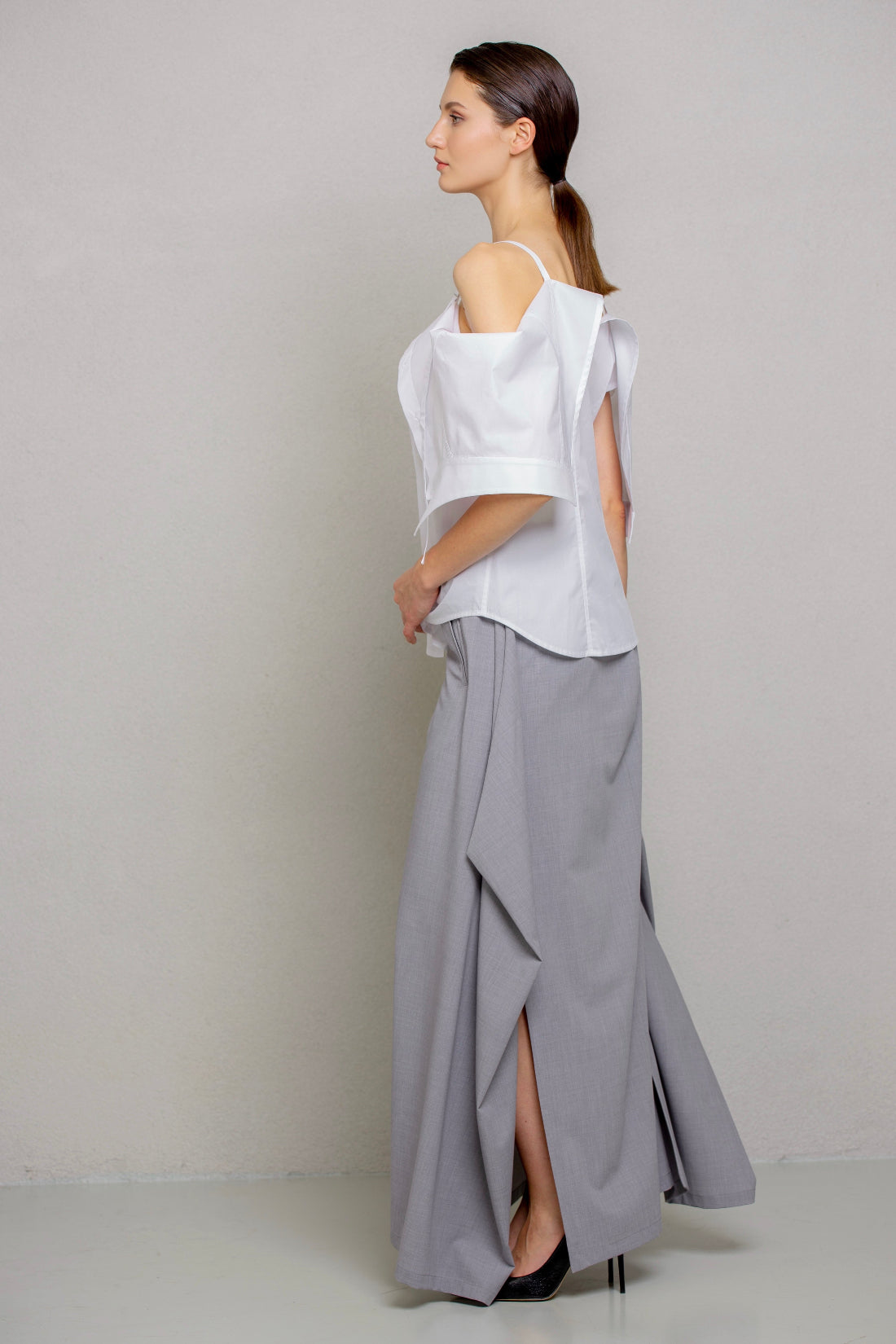 white cold-shoulder crop top 