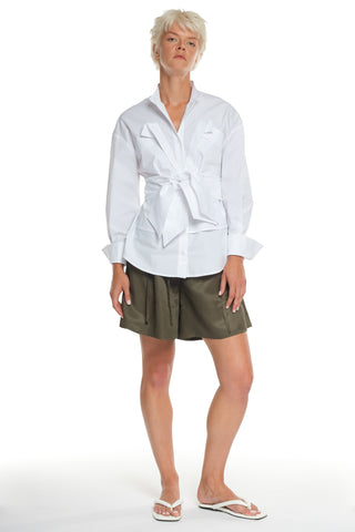 LONG SLEEVE COTTON SHIRT WITH DOUBLE BELT, TIED ON THE FRONT 