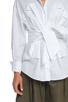 LONG SLEEVE COTTON SHIRT WITH DOUBLE BELT, TIED ON THE FRONT 