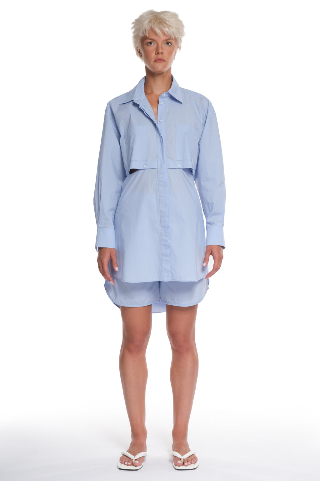 LONG COTTON SHIRT WITH HORIZONTAL BACK CUTTING AND BUTTONING, LONG SLEEVES AND OPEN BACK