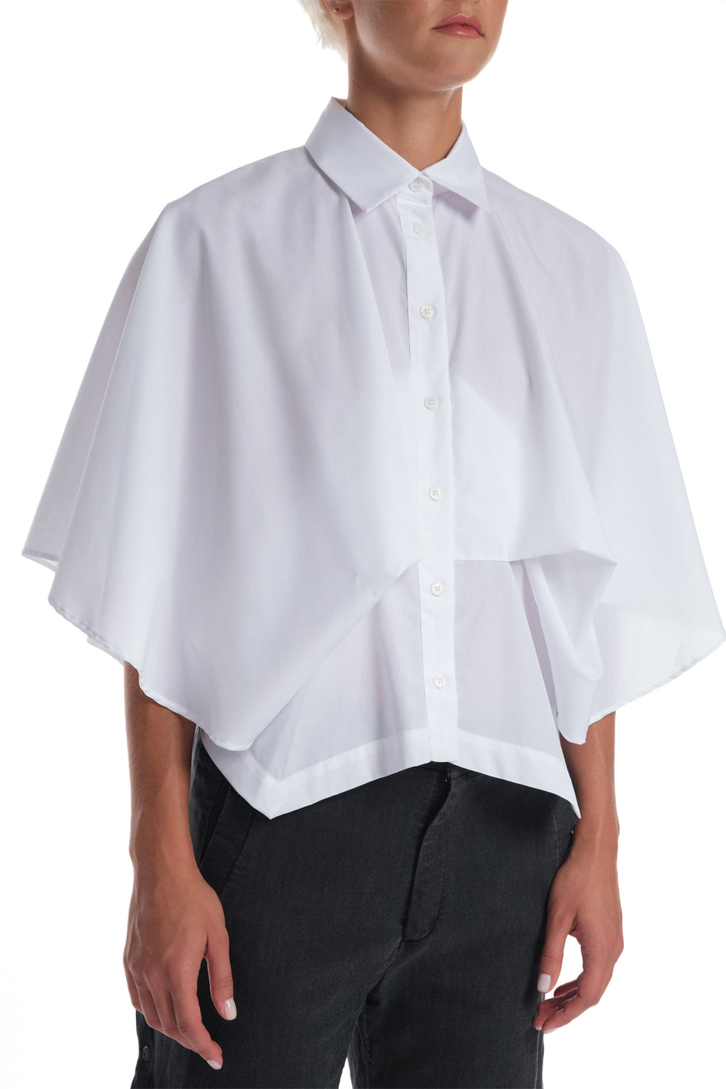MID SLEEVE COTTON SHIRT, BUTTONING IN THE FRONT, COLLAR, FOLDED IN THE FRONT AND BACK