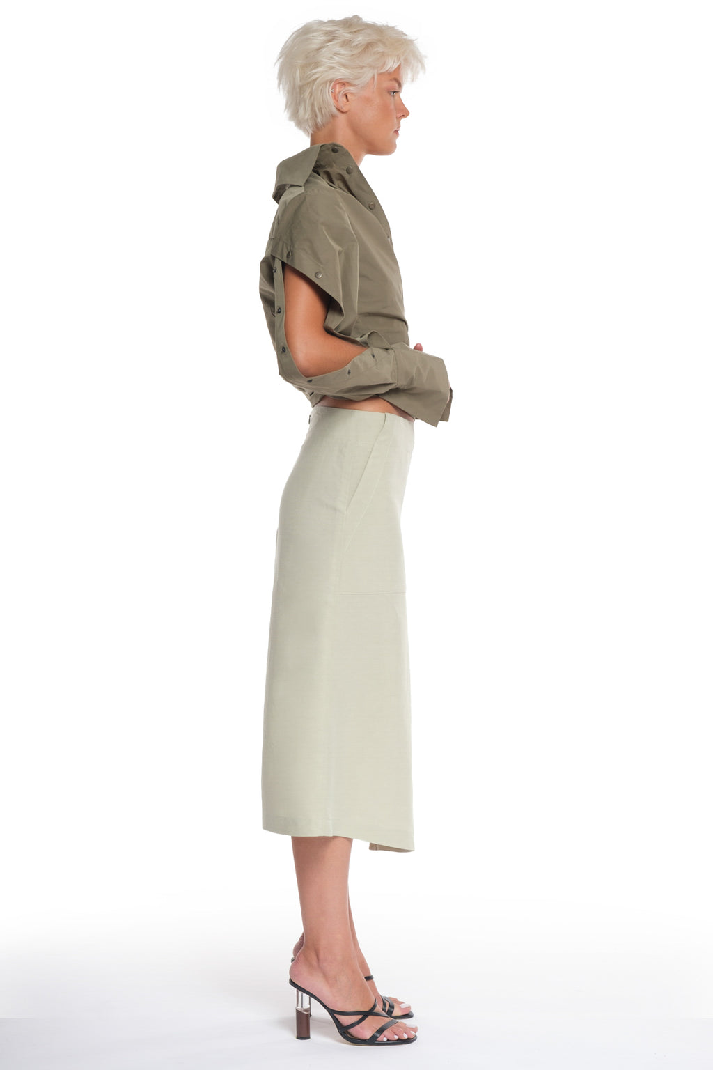 ASYMMETRICAL LONG SKIRT WITH CUTTING AND BUTTONING ON THE SIDEASYMMETRICAL LONG SKIRT WITH CUTTING AND BUTTONING ON THE SIDE