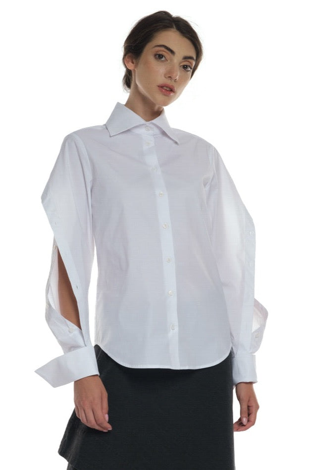 LONG SLEEVE SHIRT WITH CUTTINGS ON THE SLEEVES AND BUTTONING