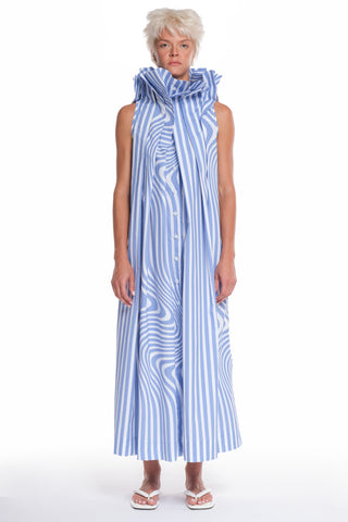 LONG SHIRT-DRESS WITH MANY FOLDINGS, BUTTONING IN FRONT